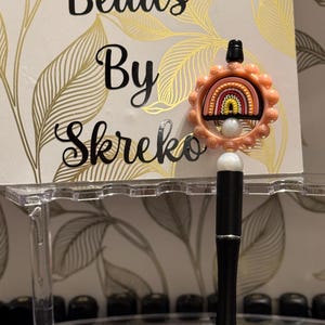 Black, pearl and peach rainbow beaded pen focal bead scallop bead pearl beads