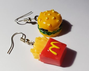 Burger and Fries Mismatched dangle earrings