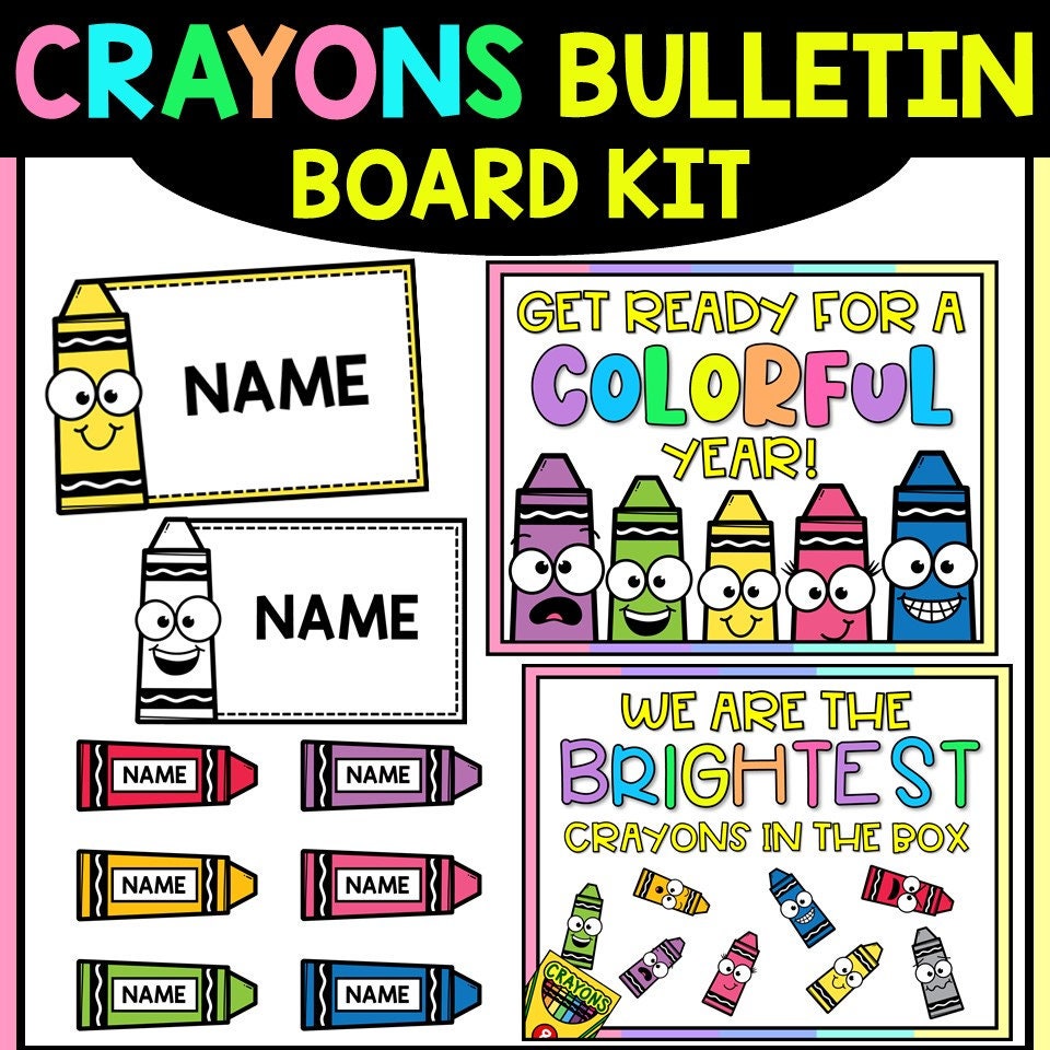 Crayon Back to School Bulletin Board & Name Tags Classroom Decor Etsy