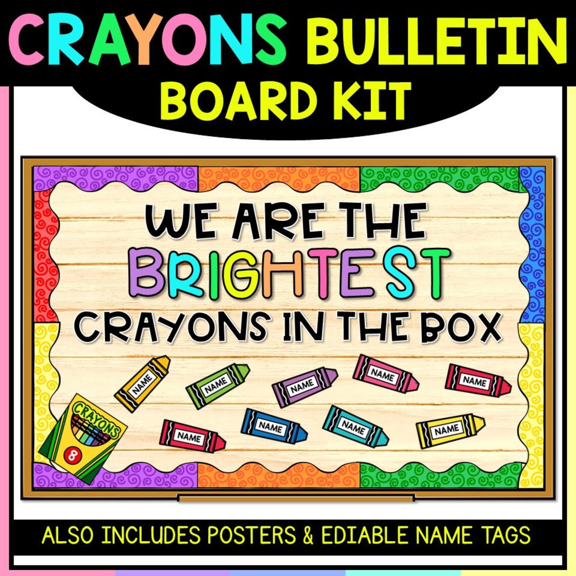 Crayon Back to School Bulletin Board & Name Tags Classroom Decor Etsy