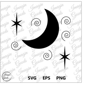 Moon and Stars Svg, Moon Stars Png, Moon Stars Eps , Sky Silhouette , Sky Clip art, Cricut, Sky  Vector,  Digital Print, Instant Download
