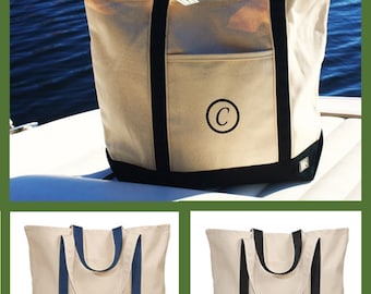 Custom Boat Tote | Personalized Canvas Beach Bag | Monogram Lake & Boat Tote