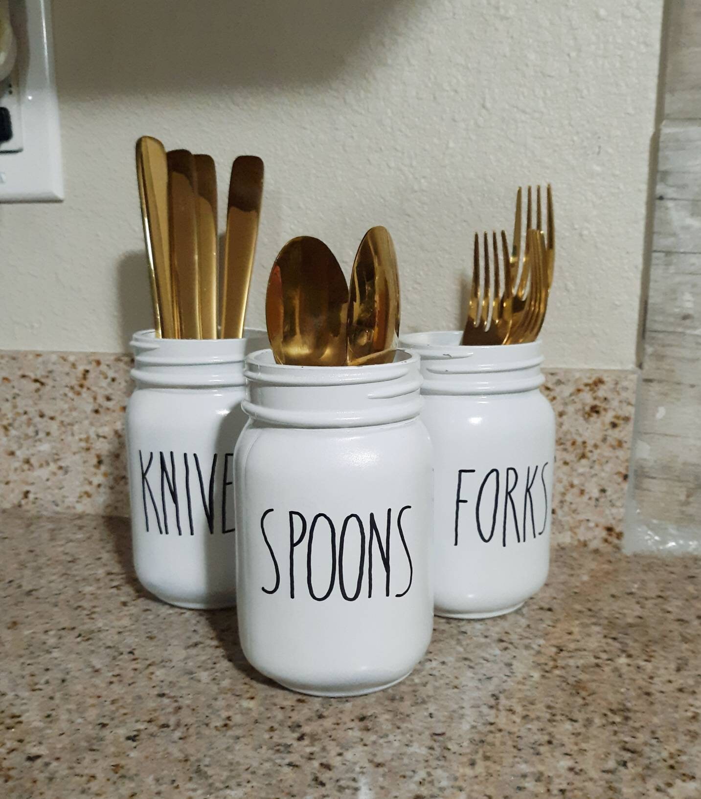 Rae Dunn Inspired Forks/Spoons/Knives Silverware Jars Etsy