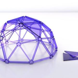 Modelo de cúpula geodésica cortada a láser (icosaedro V2) (archivo digital con base de 32 cm de diámetro para bricolaje, madera contrachapada de 4 mm, corte CNC de plexiglás) SVG, AI, DXF, PNG