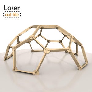 Modelo de cúpula geodésica cortada con láser (icosaedro truncado) Archivo digital con diámetro de base de 38 cm para corte CNC de madera contrachapada de 4 mm svg ai dxf png