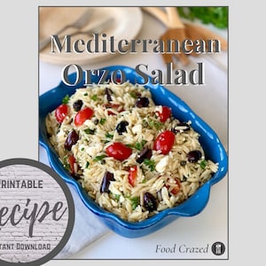 Food Crazed Recipe, Mediterranean Orzo Salad, Instant Download, Summer Salad, Farmhouse Recipe Printable, Side Dish