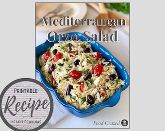 Food Crazed Recipe, Mediterranean Orzo Salad, Instant Download, Summer Salad, Farmhouse Recipe Printable, Side Dish