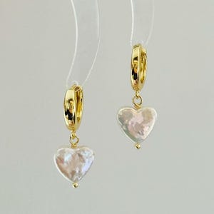 Daily Freshwater Baroque Pearl Heart Earrings-Gold Hoop Drop Earrings-Heart Pearl Necklace-Minimalist Earrings-Heart Jewelry Gift for her