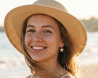 Gold Starfish Drop Earrings-Daily Gold Earrings-Minimalist Beach Earrings-Wedding Jewelry-Gift for her