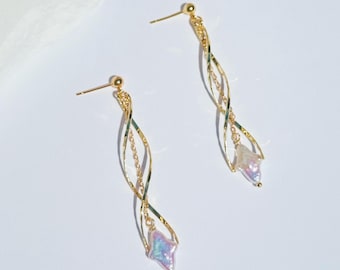 14K Gold Freshwater Pearl Dangle Earrings-High quality Four-Pointed Star Pearl Earrings- Wedding Bridal Jewelry-Bridesmaid Gift for her