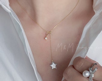 Collana di perle stella bianca d'acqua dolce /Collana a Y / Collana di perle regolabile / Minimalista / Regalo per la festa della mamma per lei /