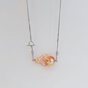 Baroque Fireball Pearl Fish Pendant Necklace: Iridescent Sterling Silver Chain