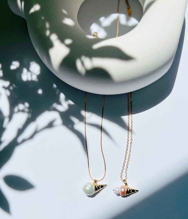Freshwater Pearl Ice Cream Pendant Necklace |Summer Minimalist Dainty necklace | Necklace for girls |Gift for her | Bild 9