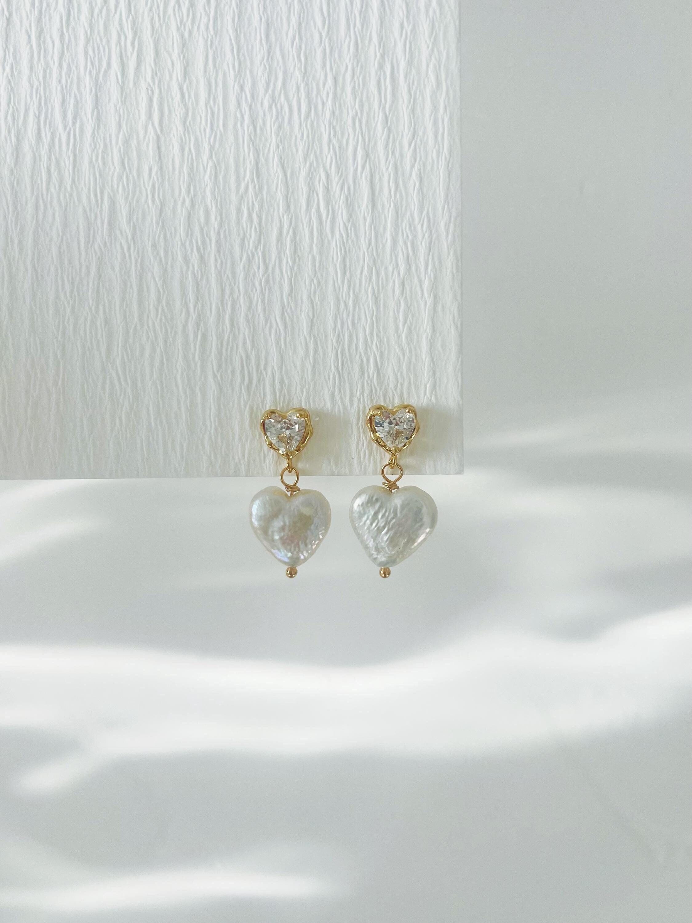thumbnail image 2 of Buy 2, Get 1 Free! Stunning Crystal & Pearl Heart Bow Drop Earrings (Choose Your Color) 2 of 3