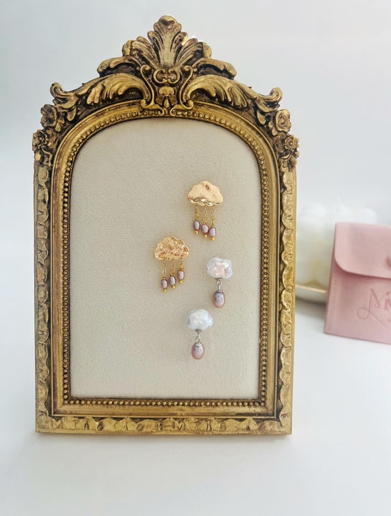 Freshwater Baroque Pearl Cloud Earrings-Gold Raindrop Dangle Earrings-Statement Earrings-Personalized Earrings-Gift for her