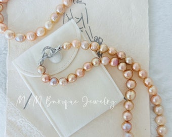 Natural Wrinkled Gold Baroque Pearl Necklace  | Freshwater pearl | multicolored Metallic Luster | Gift for her |