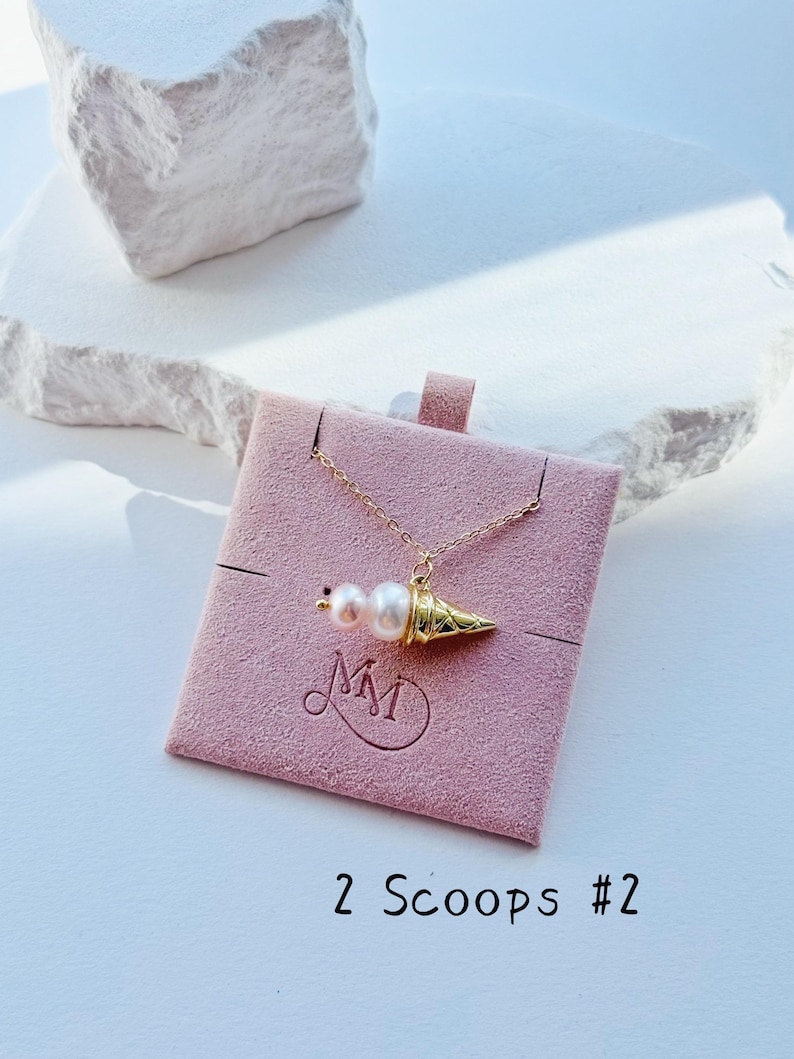 Freshwater Pearl Ice Cream Pendant Necklace |Summer Minimalist Dainty necklace | Necklace for girls |Gift for her | 2 scoops #2