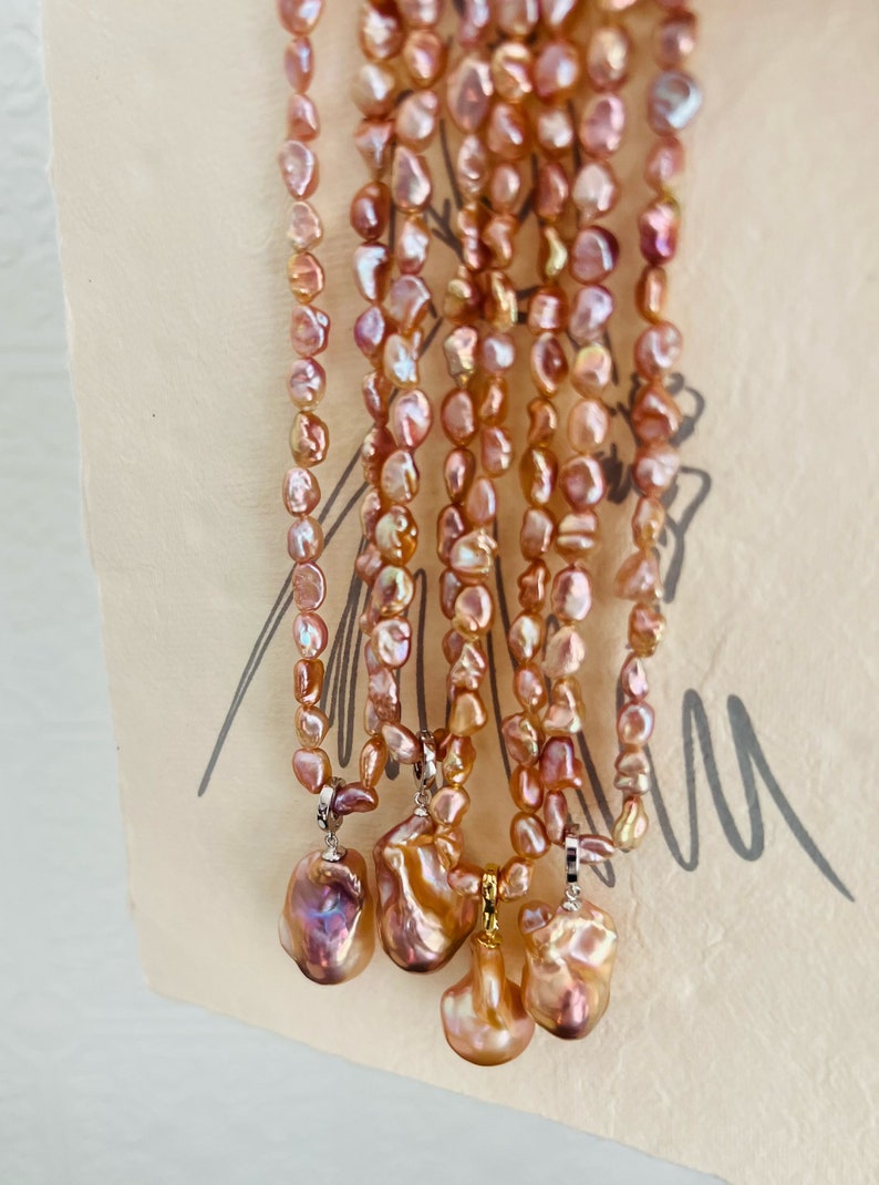 Freshwater Keshi Pearl Pendant Necklace Set Fireball Baroque Pearl ...