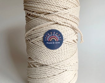 4mm 3 Strand Macrame Cord / 100% Cotton String / Natural Ecru