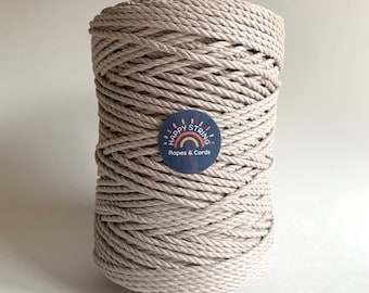 4mm 3 Strand Macrame Cord / 100% Cotton String / Beige