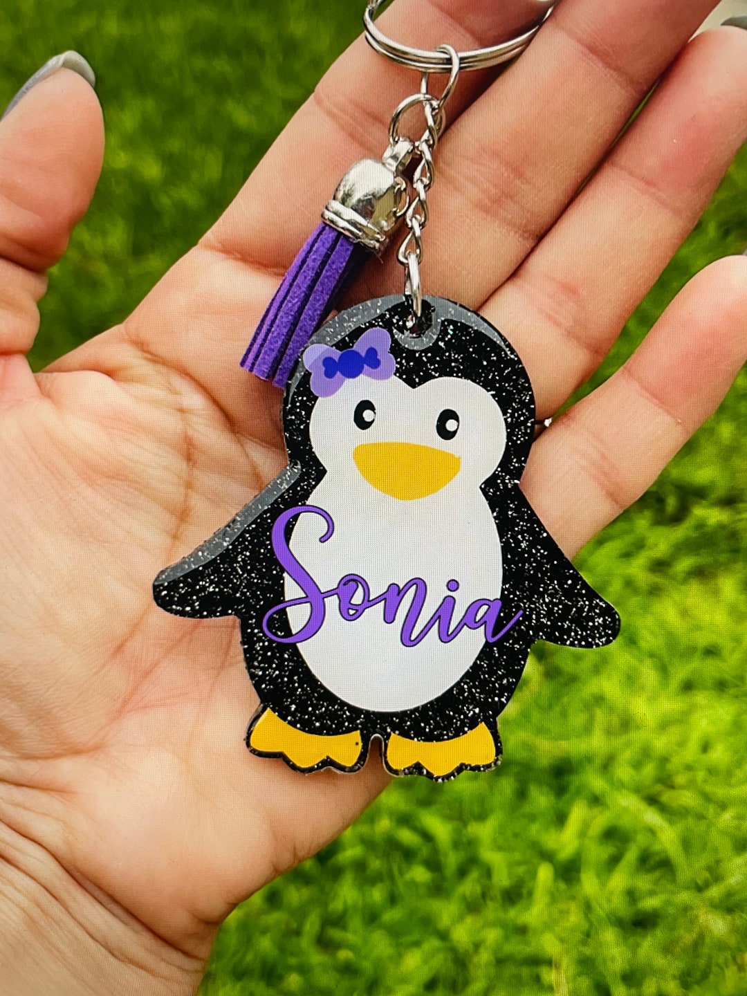 Personalized Cute Penguin With Bow Keychain - Etsy