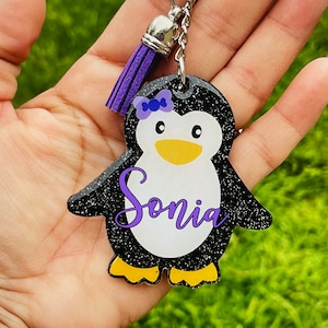 Personalized Cute Penguin with Bow Keychain