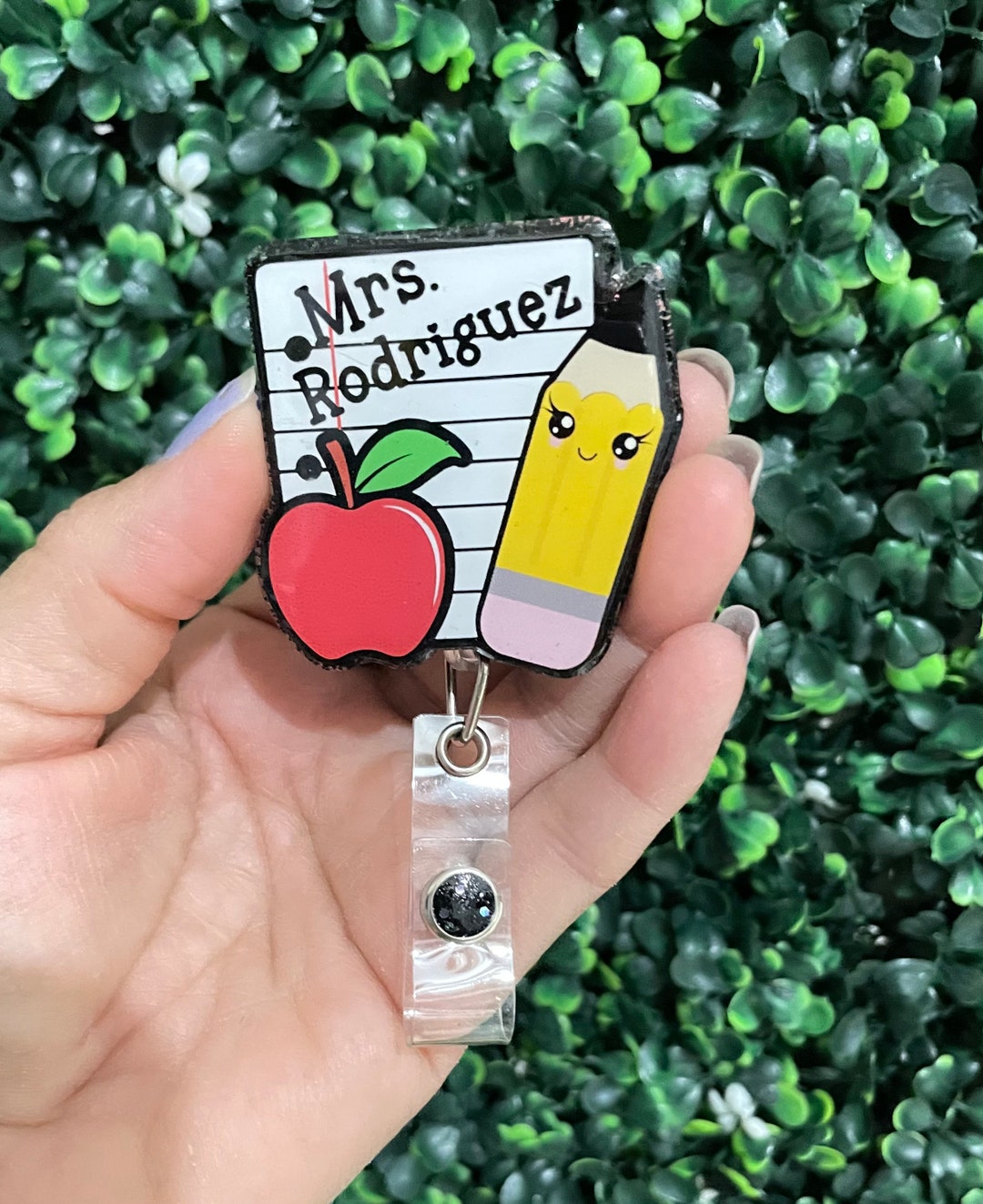 Personalized Teacher Notebook With Apple and Pencil Badge Reel - Etsy