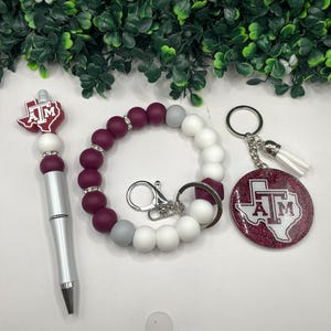 Texas A&M Silicone Wristlet , Pen, and Keychain Set
