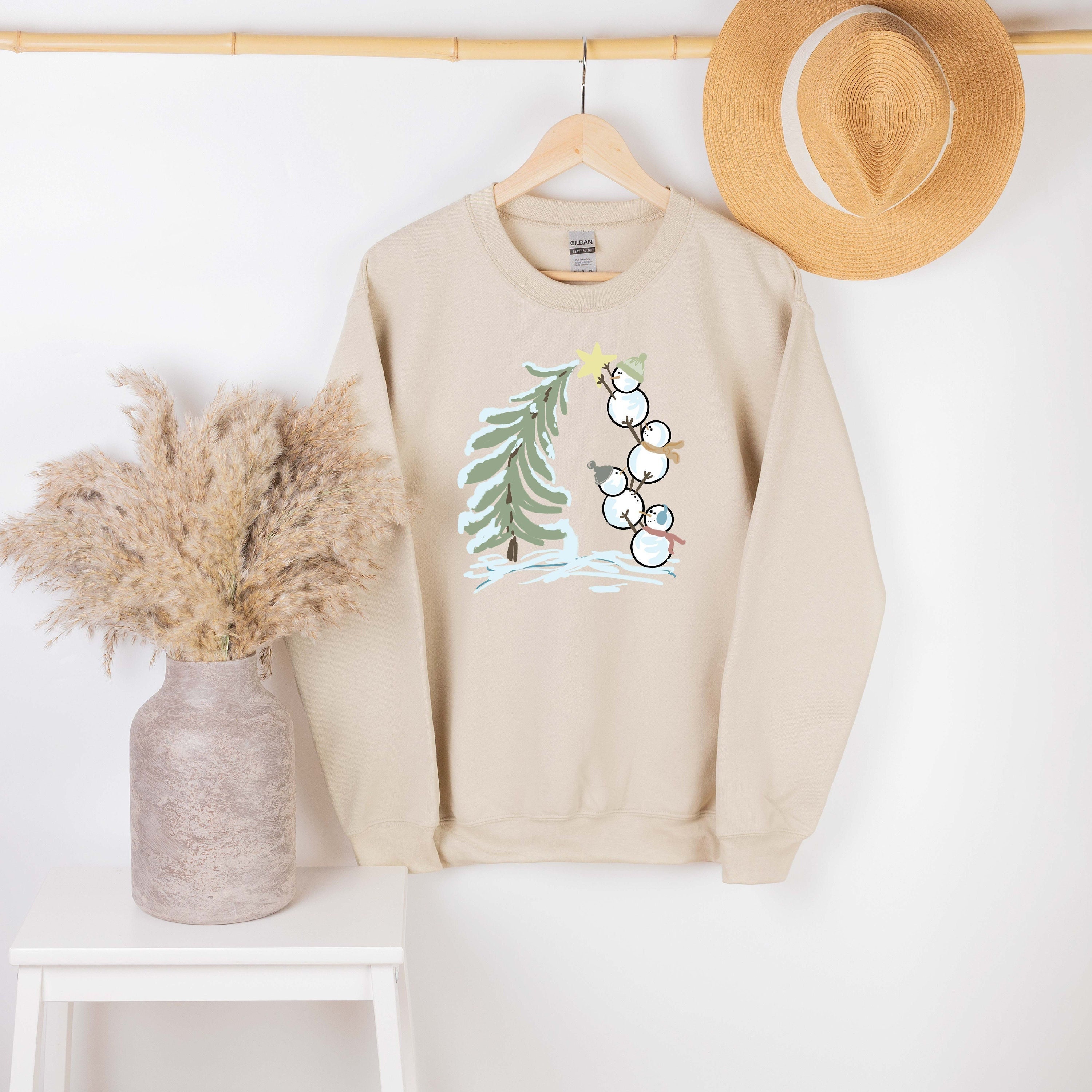 Discover Snowman Stacking Christmas Tree Sweatshirt, Cute Holiday Sweatshirt