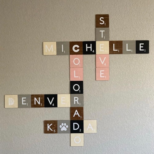 Personalised Large Wooden Scrabble Wall Art Tiles With Score Etsy UK