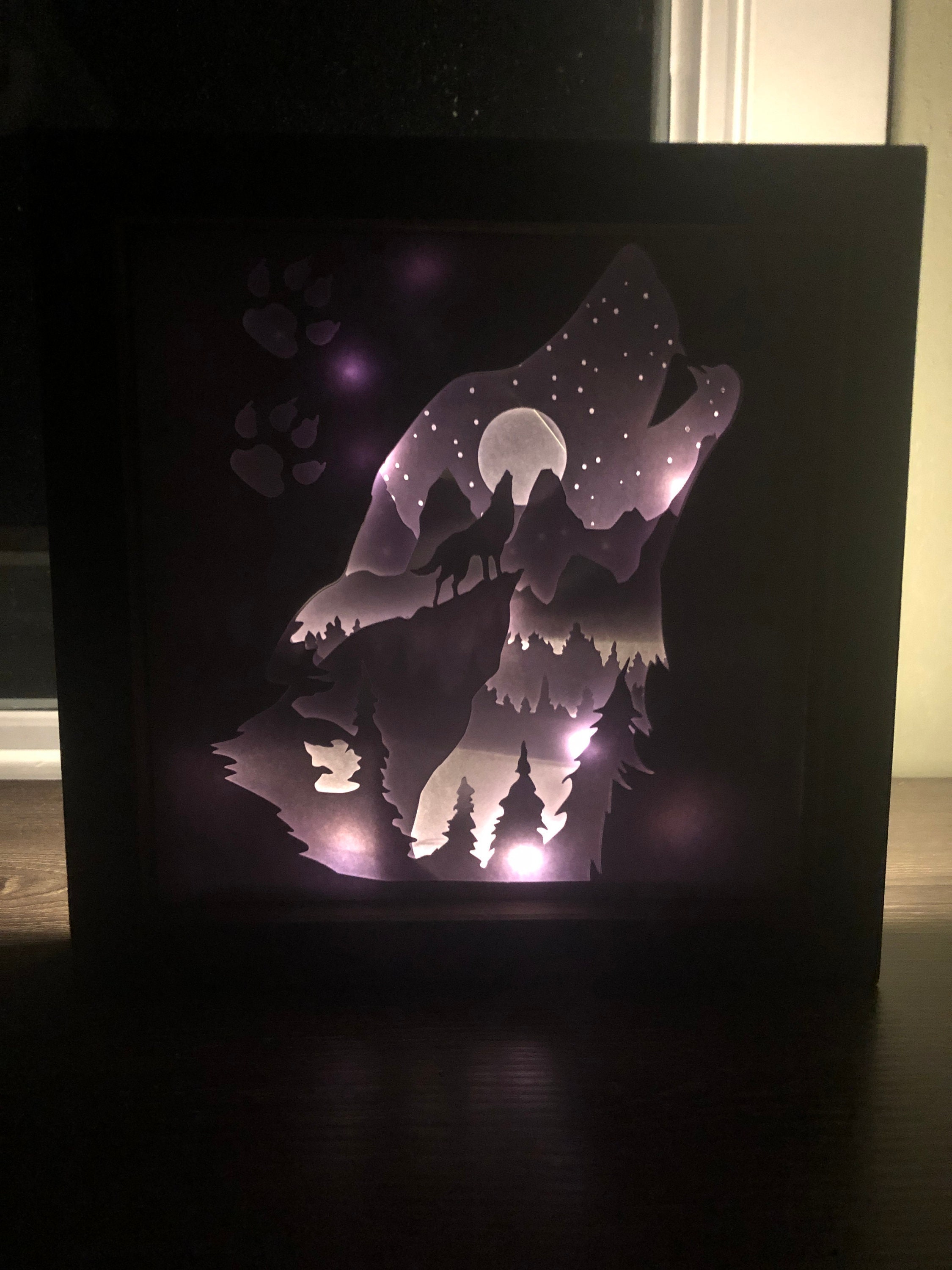 Custom Layered Cardstock Shadow Box Wolf LED Wall Decor Etsy