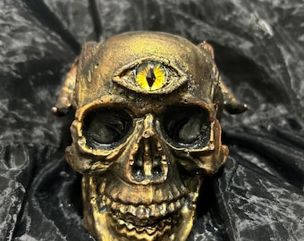 Golden Horned Third Eye Skull / Devil Skull / Horned Skull /