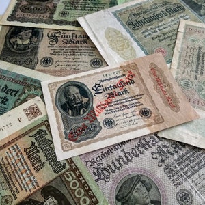 Set of 8 pre-WW II German genuine banknotes, antique money Paper money, Collectible, German currency, old German banknotes, money collection