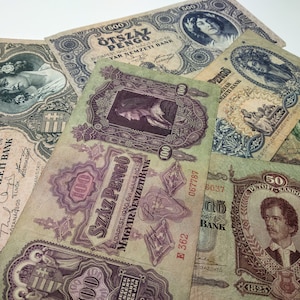 Set mit 7 ungarischen echten Banknoten, ungarischer Pengő, Papiergeld Sammlerstück, alte ungarische Banknoten, ungarisches Geld, Geldsammlung