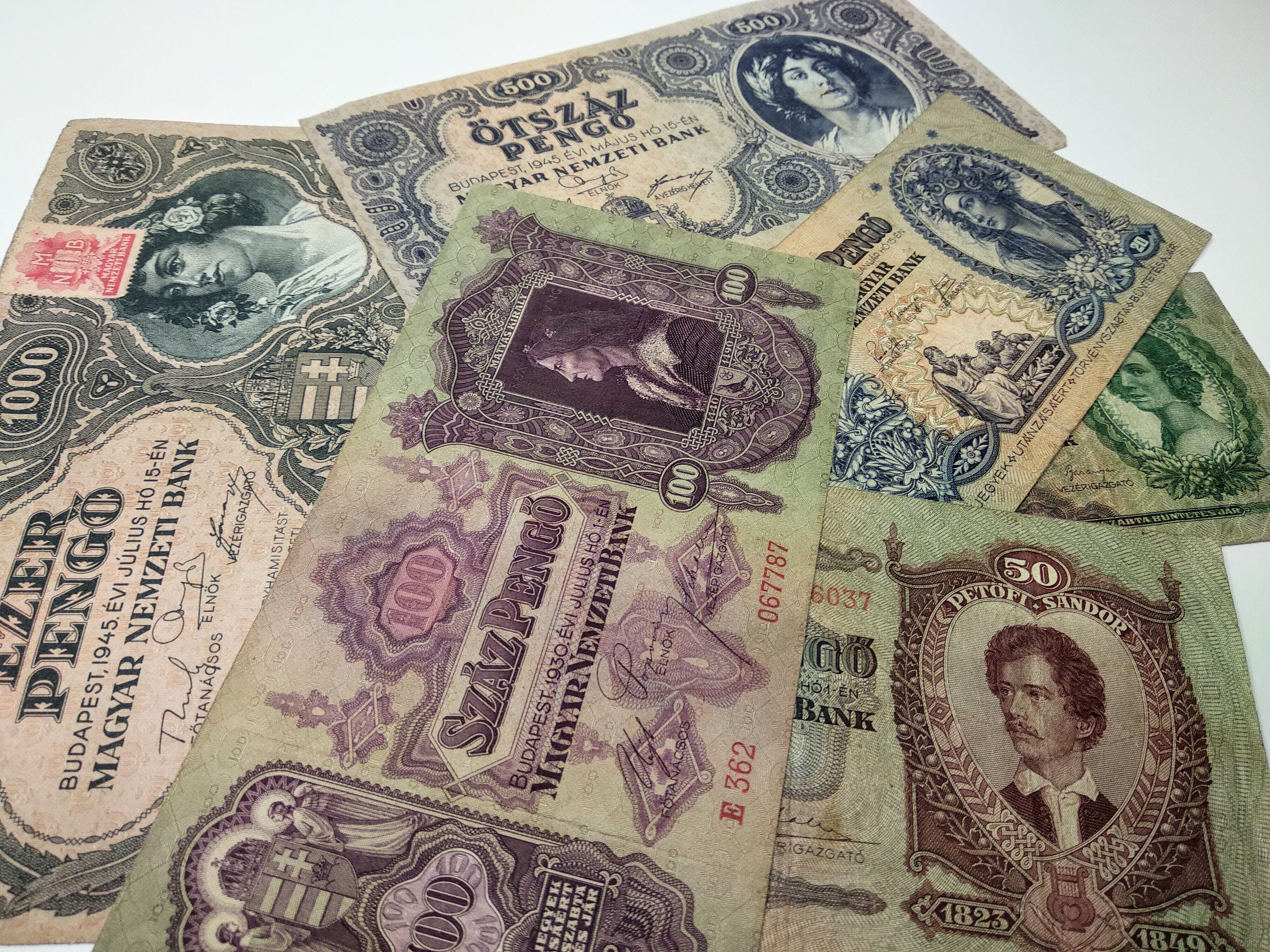 Set of 7 Hungarian genuine banknotes, Hungarian Pengő, Paper money Collectible, old Hungarian banknotes, Hungarian money, money collection