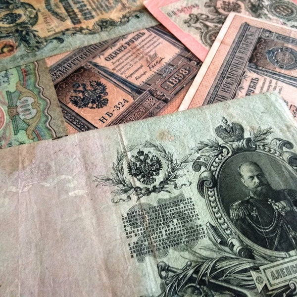 Set of 6 Russian Empire genuine banknotes, antique money, Paper money, Collectible, Russian currency, old Russian banknotes money collection