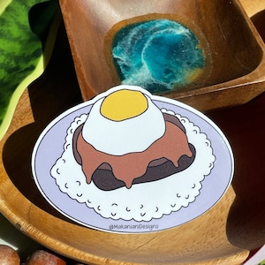Loco Moco/ Hamburger On White Rice Over Easy Egg With Gravy/ Local Hawaiian Plate Lunch/ Hawaii Meal Food Dinner/ Hawaiian Gringz (STICKER)