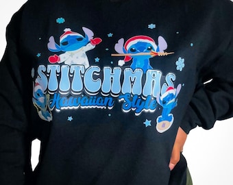 Suéter de cuello redondo estilo hawaiano Stitchmas/Prendas de Disney Lilo & Stitch/Suéter Stitch/Forro polar para regalos navideños de invierno