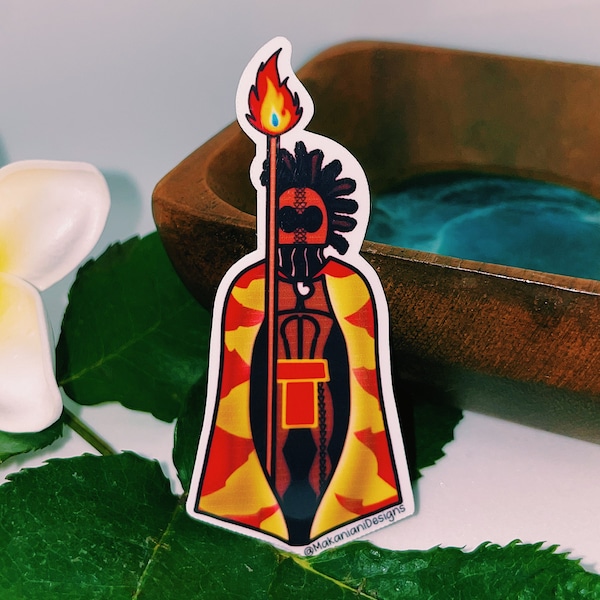 Nightmarcher/ Hawaiian Warrior/ Ghost Ancestor/ Hawaii Spirits/ King Kamehameha Ikaika Helmet Bird Feather Cape Torch Fire Light (STICKER)