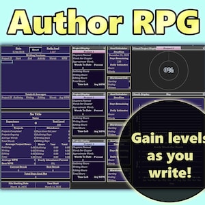 Autorentracker, Wortzähler, Taschenrechner, Autorenspiel. Nivellieren Sie Ihre Geschichten, während Sie schreiben, skizzieren und bearbeiten. Royal Purple & Gold Autoren-Rollenspiel.
