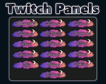 Twitch Panels | Twitch Package Panels | Twitch Banner | Cute Panels | Purple & Pink Clouds