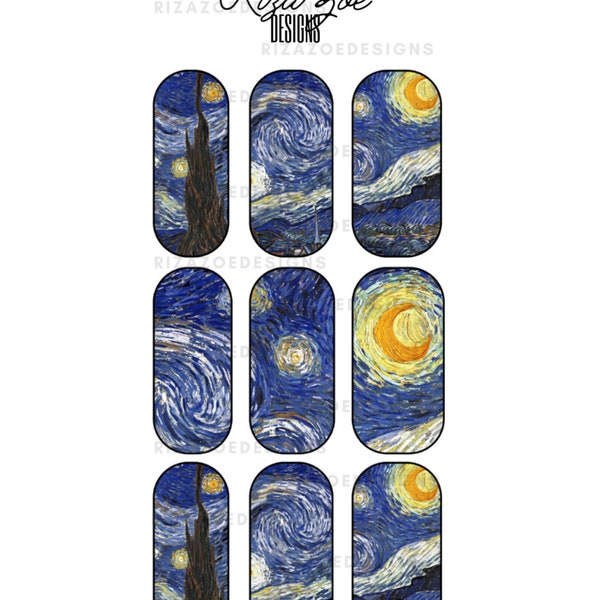 Starry Night| Waterslide Nail Decals, Starry night waterslide nail art, Famous Painting Waterslide Nail Decals, Picasso Waterslide Nail Art