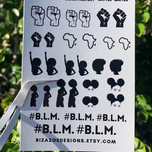 Black History| Waterslide Decals| Melanin AF Decals, Afro puff nail decals, Africa nail art, BLM Nail Decals