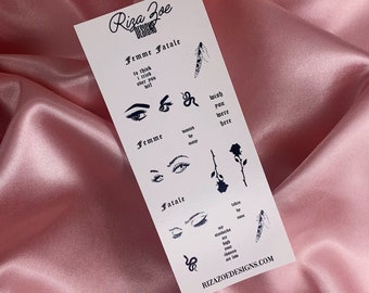 Femme Fatale| Sexy Waterslide Nail Decals, Femme Nail Art, Rose nail decals, Sexy Eyes Wish You Were Here Water Decals, Black Nail Art