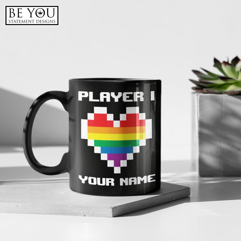 Custom Name Player One Player Two, Gay Gamer Couple Mug, Matching LGBT Video Game Gift image 6