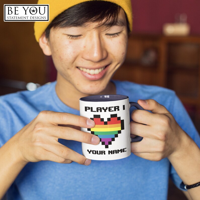 Custom Name Player One Player Two, Gay Gamer Couple Mug, Matching LGBT Video Game Gift image 5