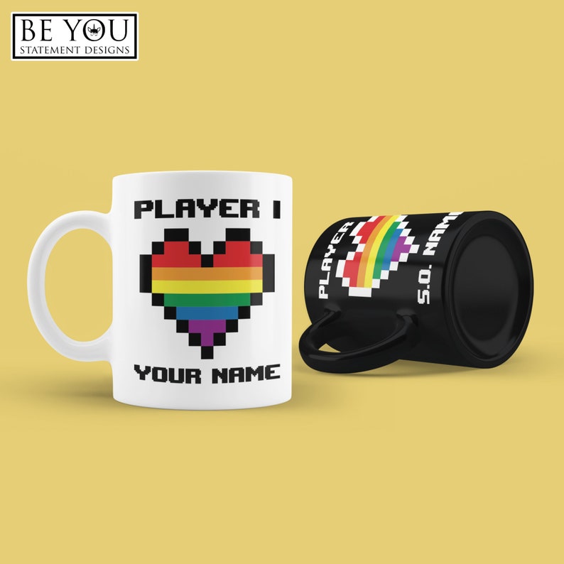 Custom Name Player One Player Two, Gay Gamer Couple Mug, Matching LGBT Video Game Gift image 3