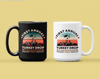 First Annual WKRP Turkey Drop Mug, Harvest Festival, Funny Thanksgiving Gifts for Turkey Lovers