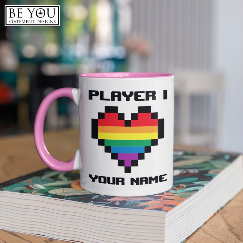 Custom Name Player One Player Two, Gay Gamer Couple Mug, Matching LGBT Video Game Gift image 4