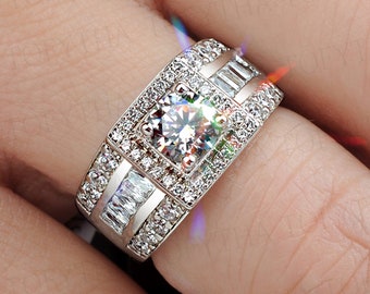 Moissanite Solid 14K 18K White Gold Fashion Ring Wedding Engagement Ring for Men with Certificate
